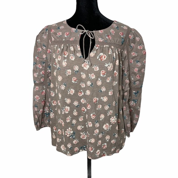 Lucky Brand Crochet Lace Floral Puff Sleeve Blouse - Picture 2 of 12